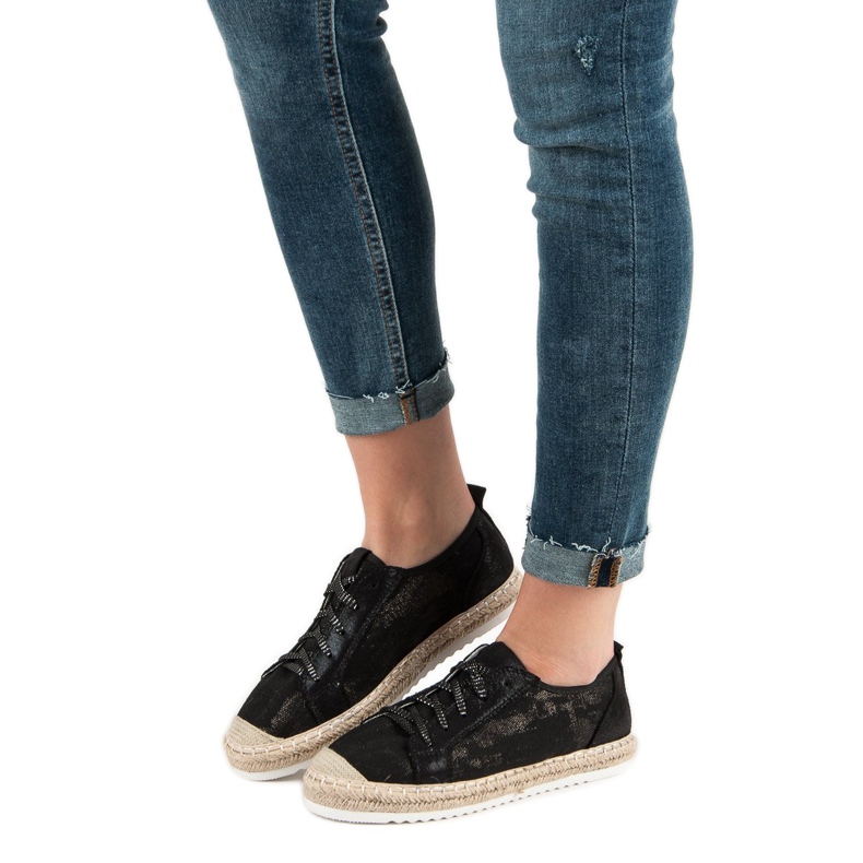 Queentina Black Lace-up Espadrilles 1