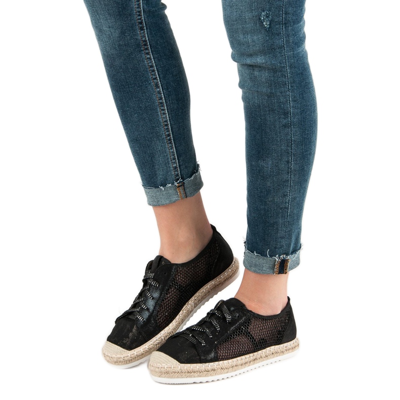 Queentina Lace-up Espadrilles With Mesh black 1 Queentina Lace-up Espadrilles With Mesh black 1