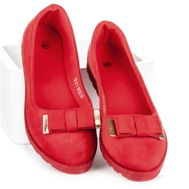 Suede Ballerinas With A Bow red 1