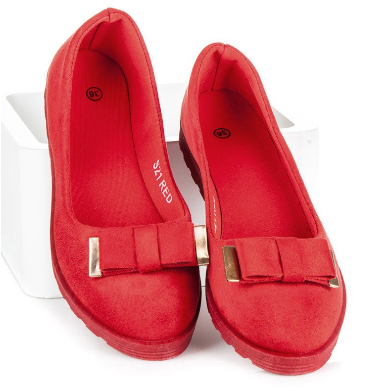 Suede Ballerinas With A Bow red 1