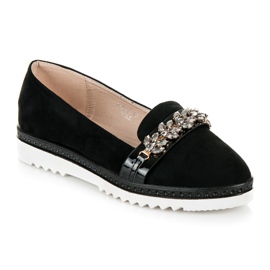 Ideal Shoes Suede brogues with crystals black 1