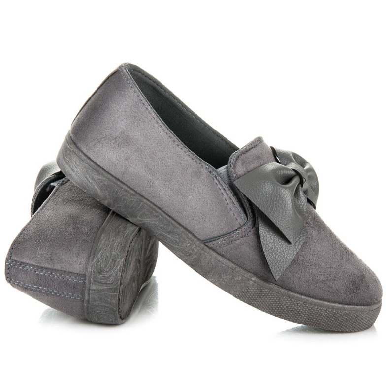 Suede Slipons With A Bow grey 1