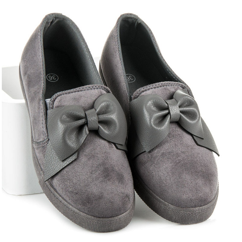 Suede Slipons With A Bow grey 2