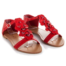 Flat Eco Leather Sandals red 1