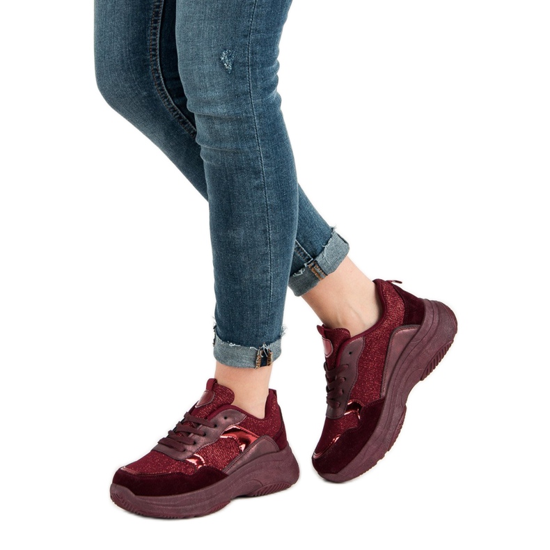 Burgundy Sneakers On The Platform red 2