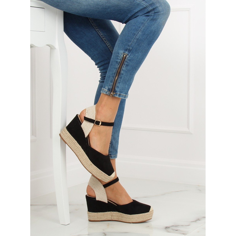 Black Espadrilles on wedges T331P Black 1