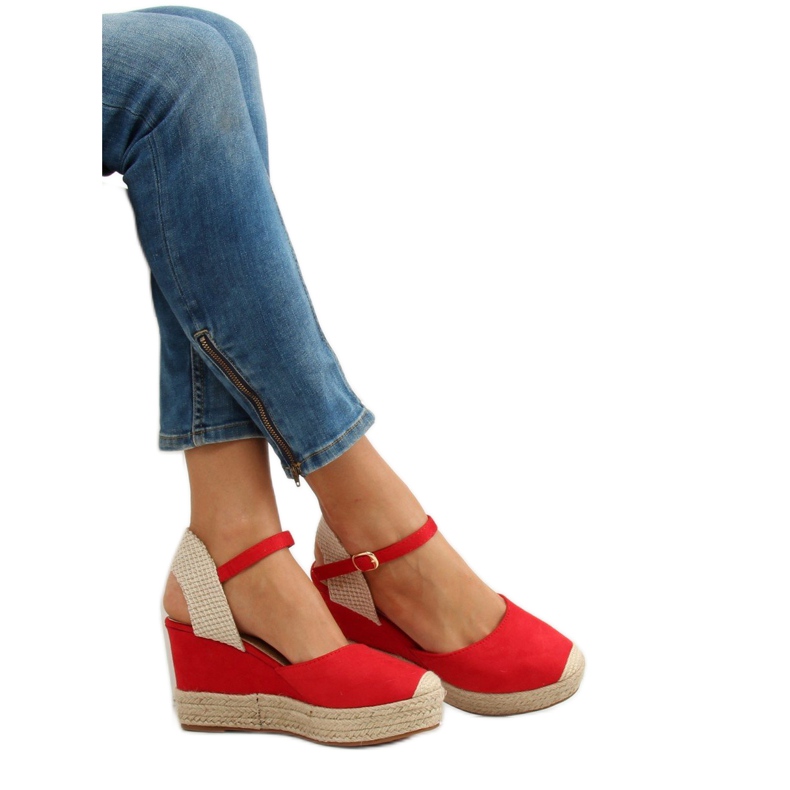 Red Espadrilles on wedges, red T331P Red 1