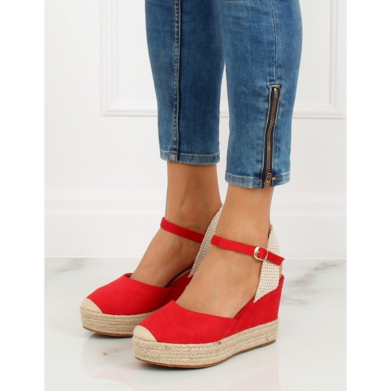 Red Espadrilles on wedges, red T331P Red 2