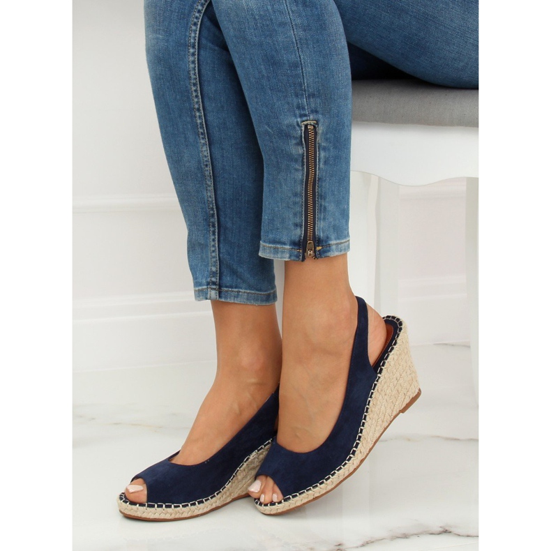 YY29P Blue Espadrilles on wedges navy blue 1