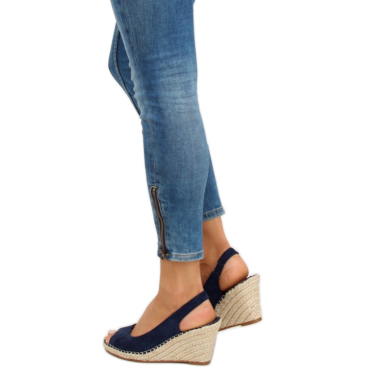 YY29P Blue Espadrilles on wedges navy blue 2
