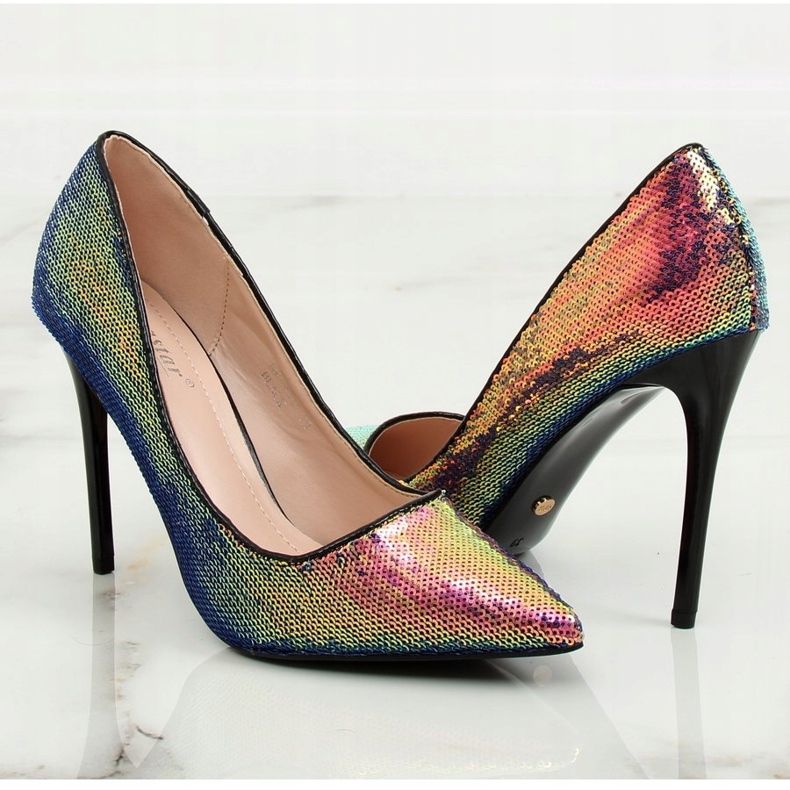 Stilettos with sequins, petrol color NF-43P Black multicolored 1