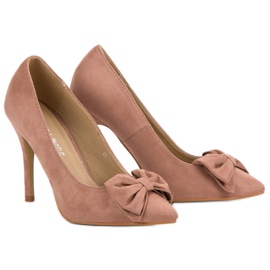 Laura Mode Suede Heels With A Bow pink 2