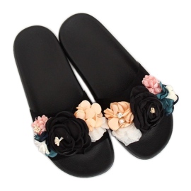Black BG19 Black slippers with flowers 1