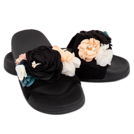 Black BG19 Black slippers with flowers 2