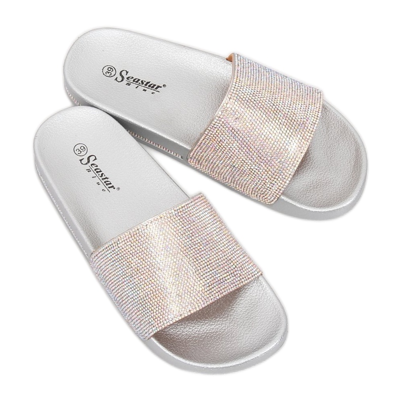 Silver slippers with cubic zirconia BG21P Silver grey 1