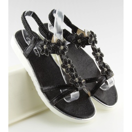 Comfortable sandals with flowers black 127-58 Black II-GAT 1