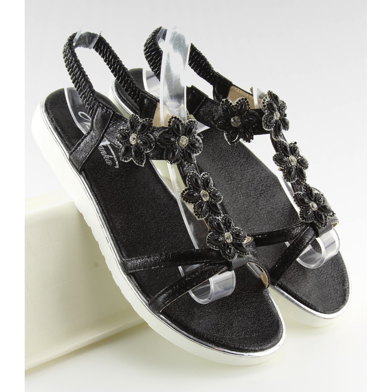 Comfortable sandals with flowers black 127-58 Black II-GAT 1