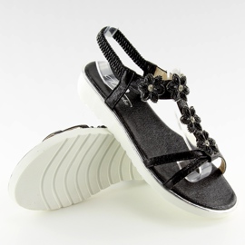Comfortable sandals with flowers black 127-58 Black II-GAT 2