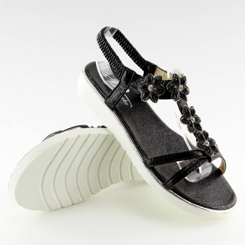 Comfortable sandals with flowers black 127-58 Black II-GAT 2