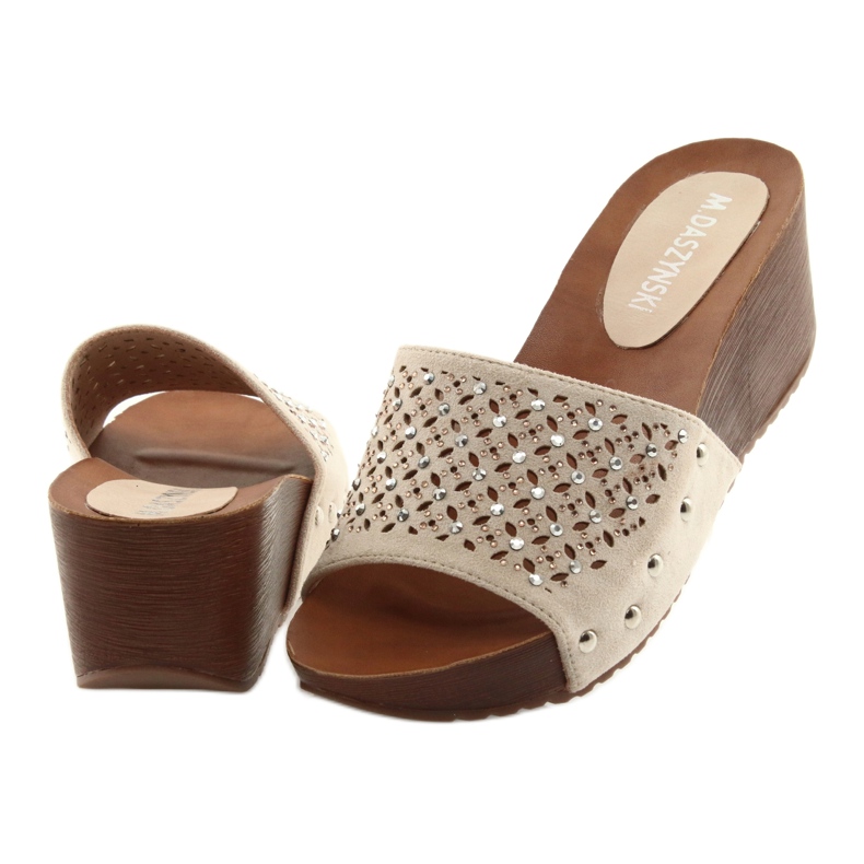 M.Daszyński Beige slippers Daszyński SA144-6 with cubic zirconia 4