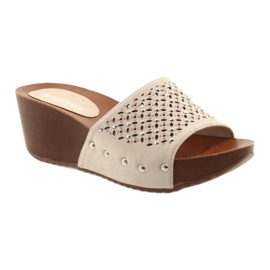 M.Daszyński Beige slippers Daszyński SA144-6 with cubic zirconia 1