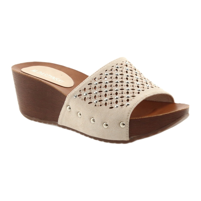 M.Daszyński Beige slippers Daszyński SA144-6 with cubic zirconia 1