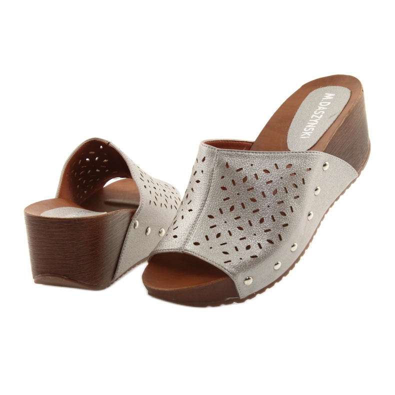 M.Daszyński Women's slippers on the wedge Daszyński 144 silver brown grey 4