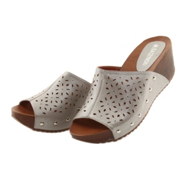 M.Daszyński Women's slippers on the wedge Daszyński 144 silver brown grey 3