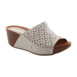 M.Daszyński Women's slippers on the wedge Daszyński 144 silver brown grey 1