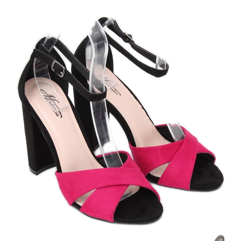 Black sandals on the post 369-34 Fuchsia pink 1