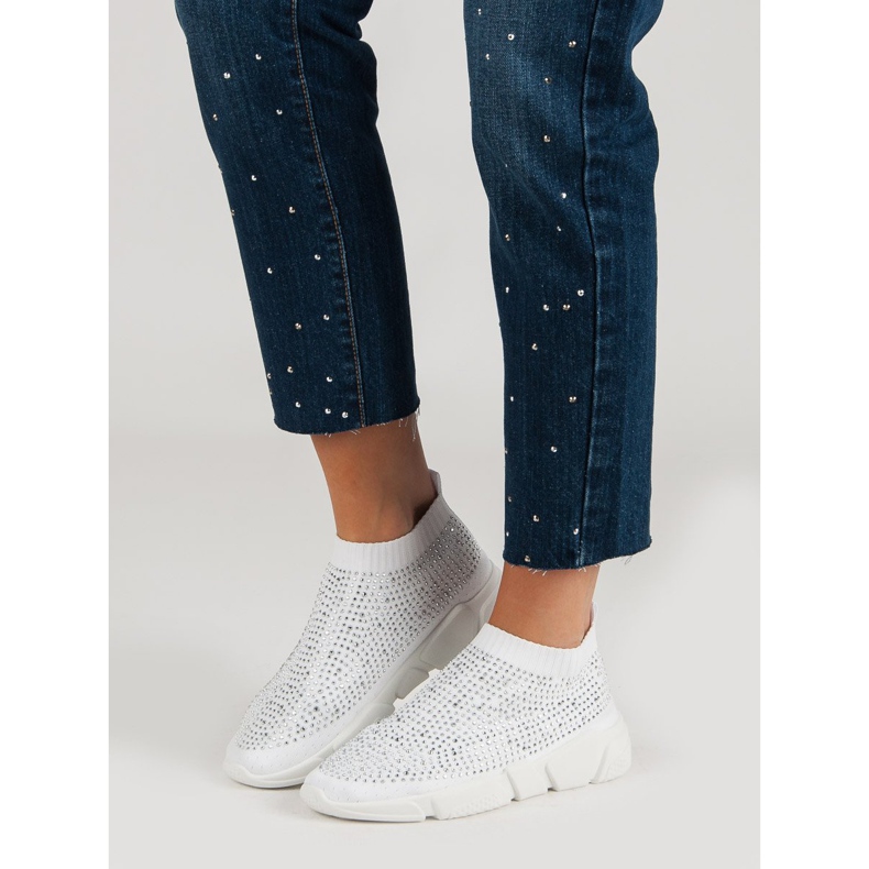 Textile Sport Shoes With Crystals white 2