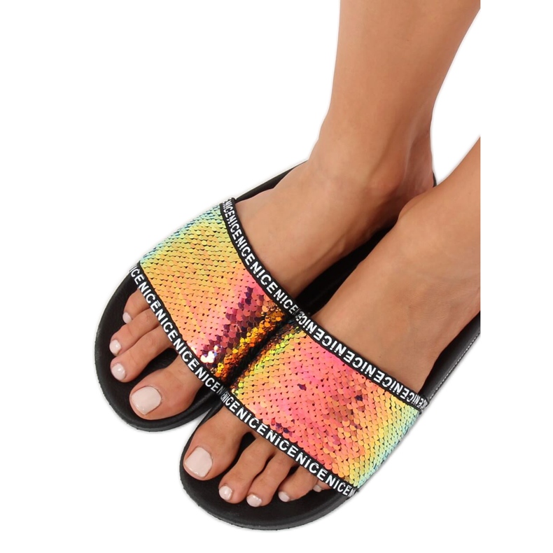 Flip-flops with petrol sequins BG50 Gold multicolored 2