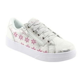Sporty girls' American Club ES13 silver slider white grey pink 1 Sporty girls' American Club ES13 silver slider white grey pink 1