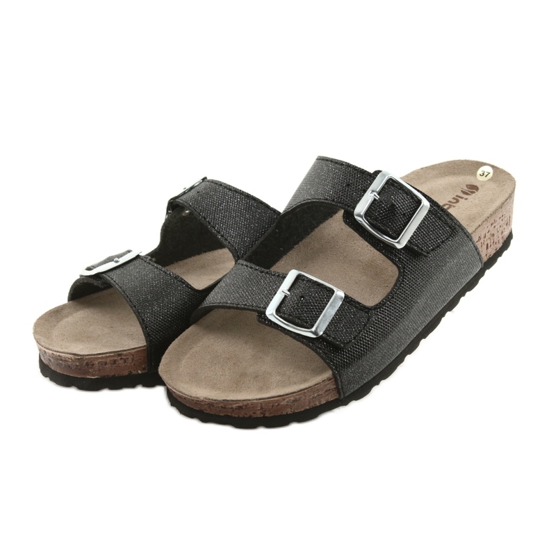 Black Inblu NM013 women's black slippers with silver particles 3