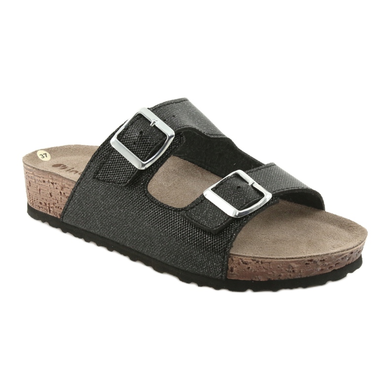 Black Inblu NM013 women's black slippers with silver particles 1 Black Inblu NM013 women's black slippers with silver particles 1