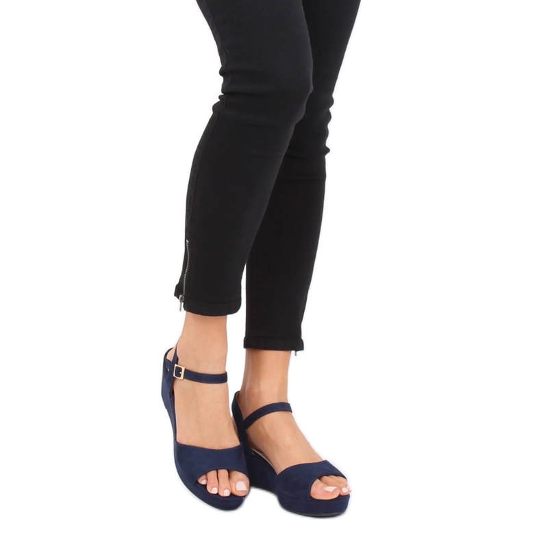 Sandals on a low wedge heel blue K-7 DK.BLUE navy blue 2 Sandals on a low wedge heel blue K-7 DK.BLUE navy blue 2