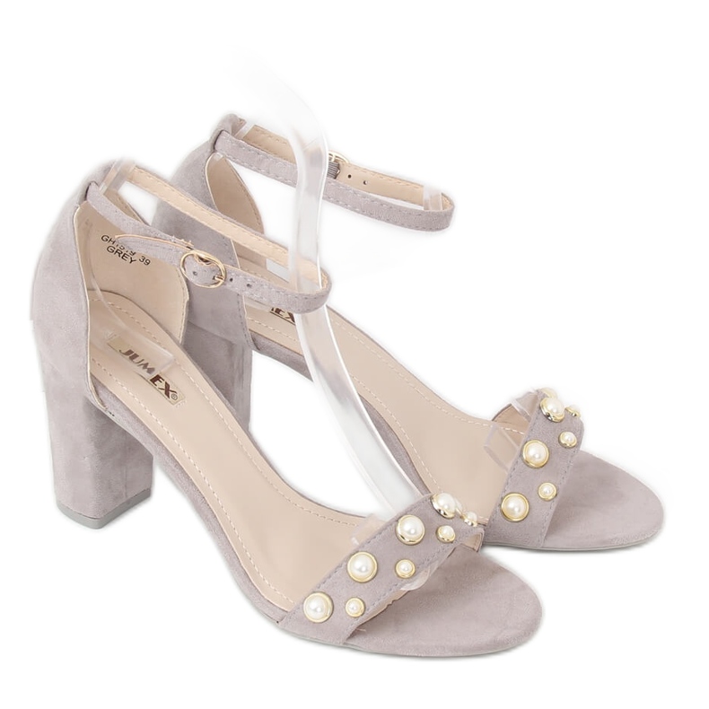 Sandals on the post with gray pearls GH1519 Gray grey 1