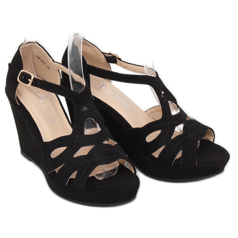 Black Sandals on a black wedge LM-002 Black 1 Black Sandals on a black wedge LM-002 Black 1