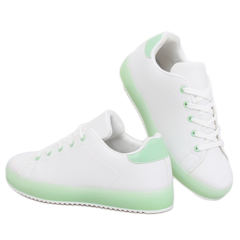 Women's white and green sneakers 9118 Green 1