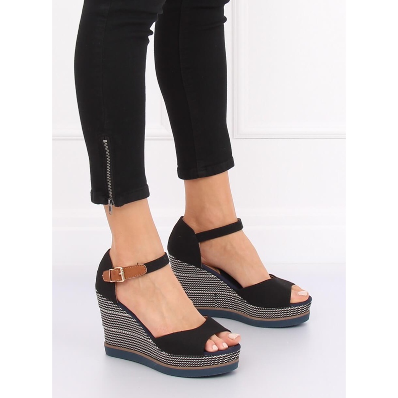 Black sandals on a wedge heel 9079 Black 1