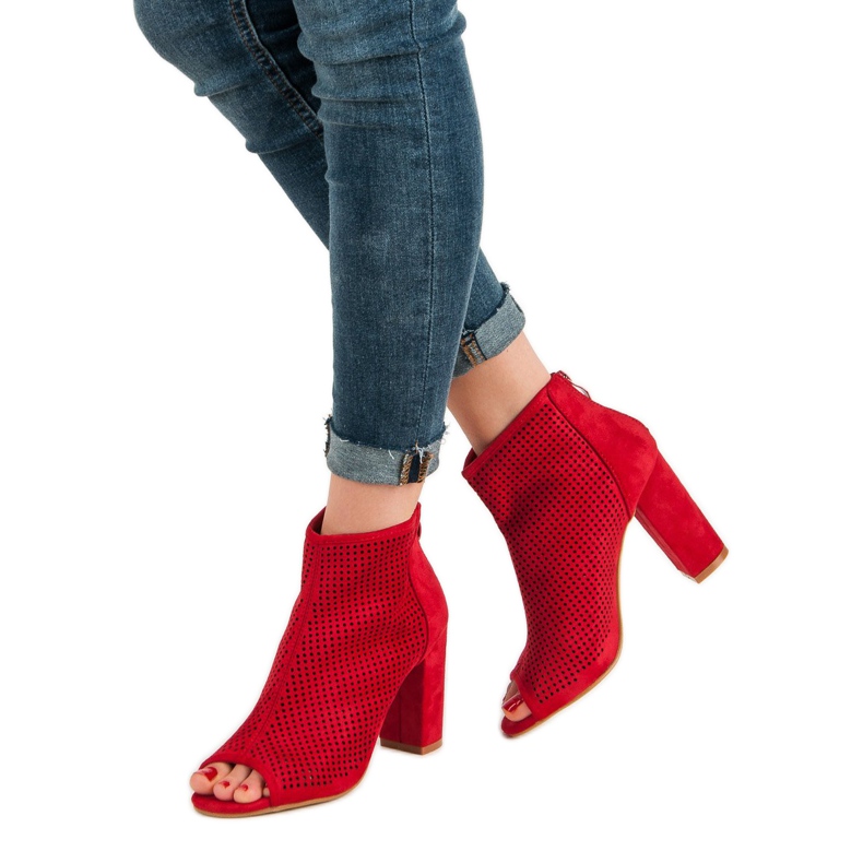 Nio Nio Openwork Open Toe Boots red 2