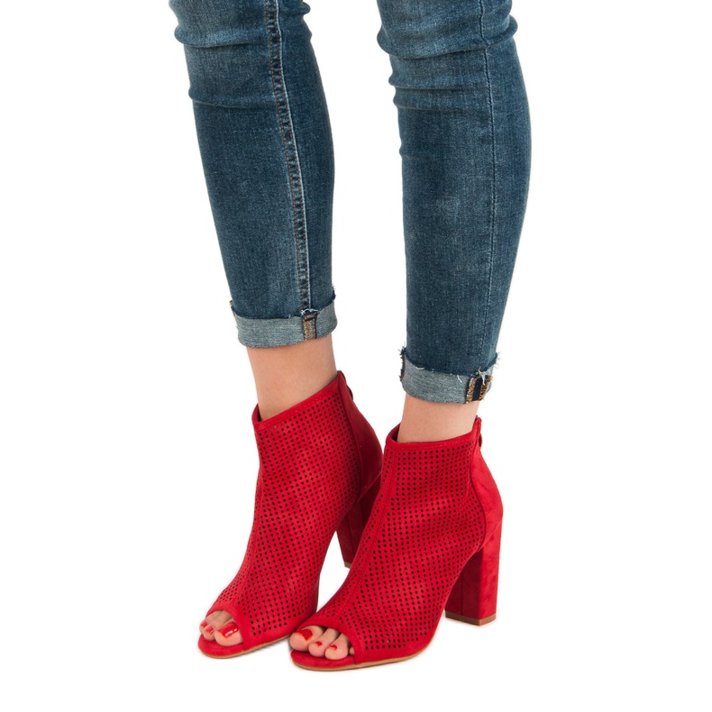 Nio Nio Openwork Open Toe Boots red 1