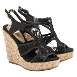 Corina Lace Wedge Sandals black 1