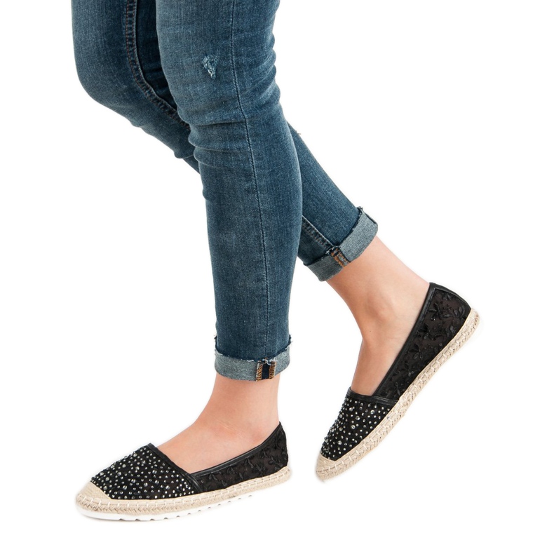 Ideal Shoes Espadrilles With Crystals black 1