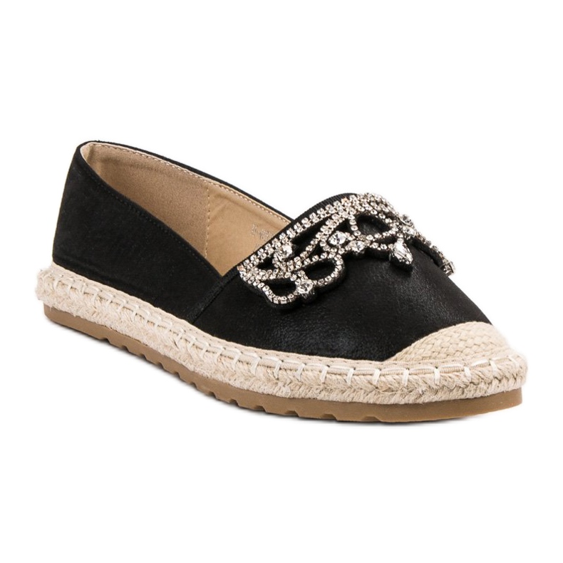 Ideal Shoes Black Espadrilles With Ornaments 1