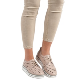 Kylie Leather Openwork Shoes beige 1