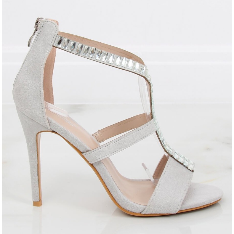 Gray sandals on a high heel B-60 Gray grey 1