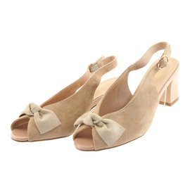 Sergio Leone Suede sandals with a bow 801 beige leather insert 3