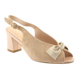 Sergio Leone Suede sandals with a bow 801 beige leather insert 1