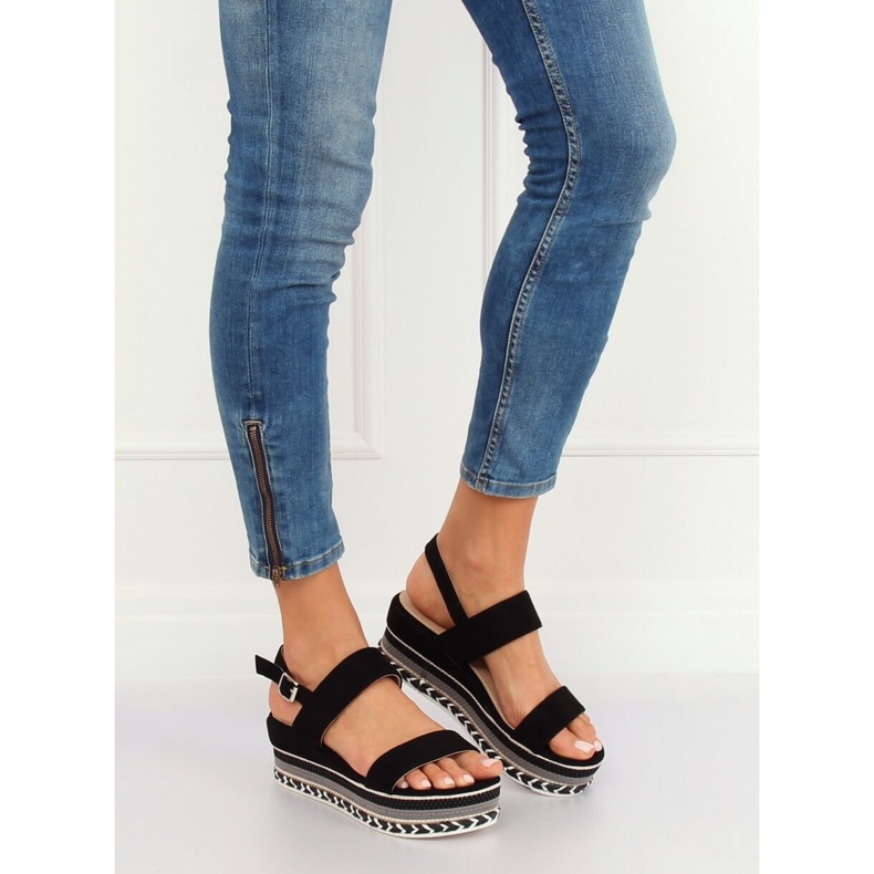High-soled sandals black 9073 Black 1